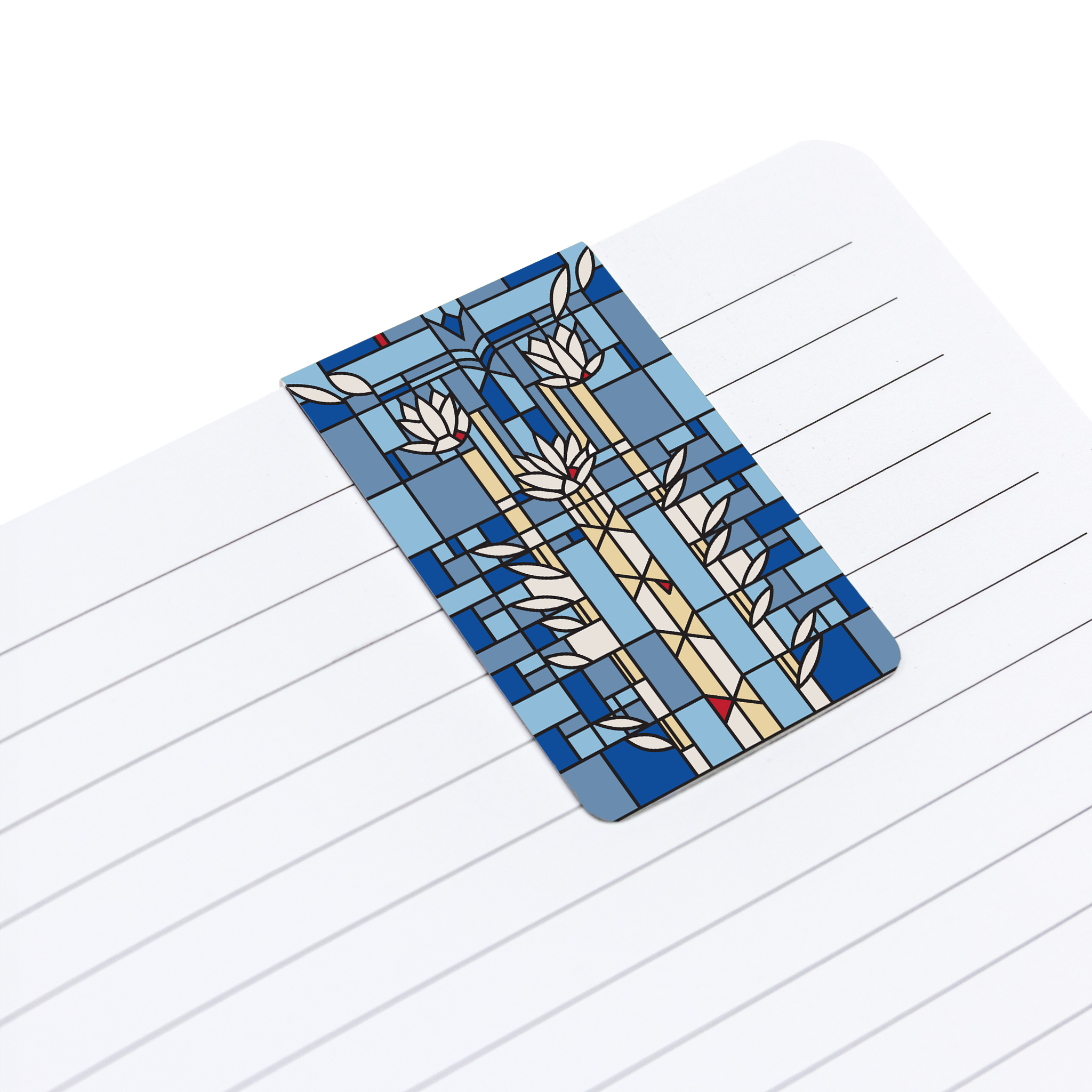Decorative bookmark with stained glass design on lined paper
