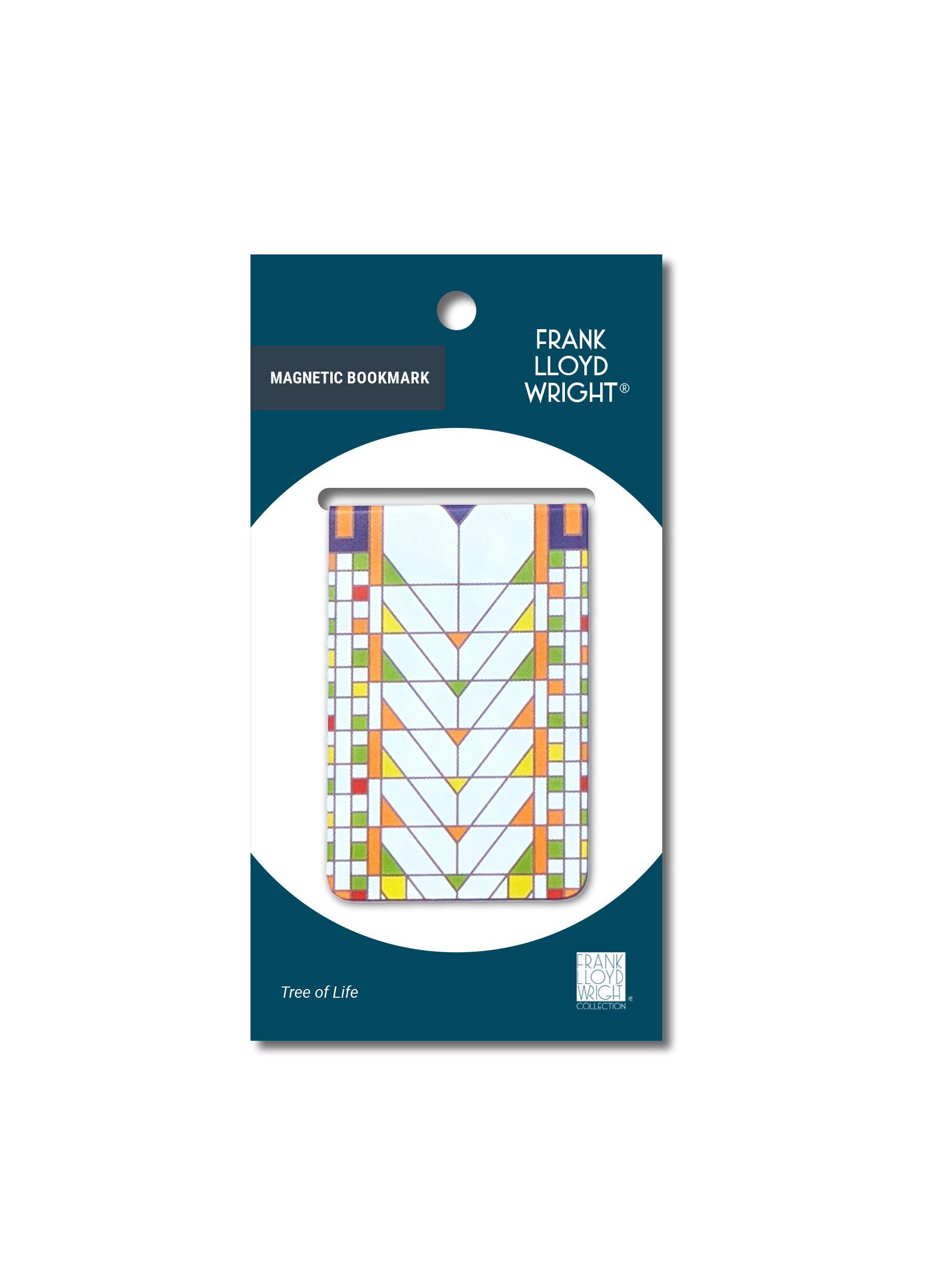 Magnetic bookmark with geometric design on Frank Lloyd Wright packaging