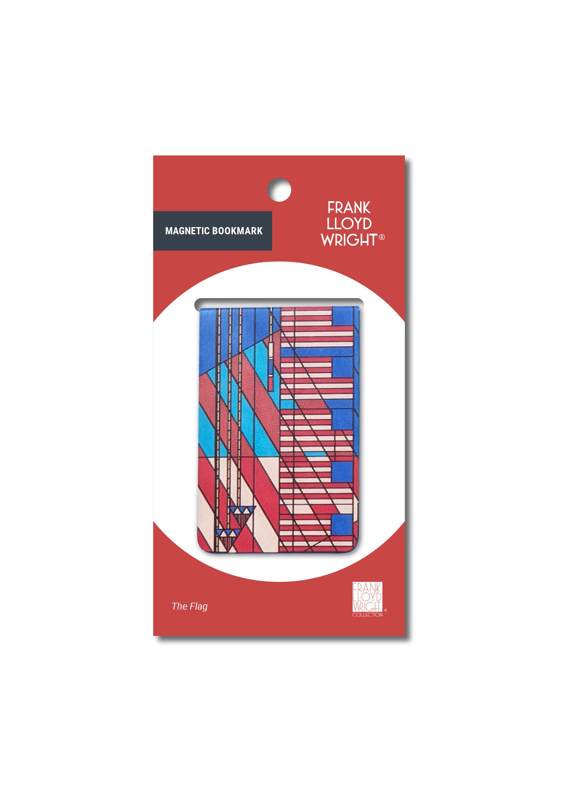 Magnetic bookmark with geometric design packaging on a white background