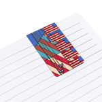 Colorful geometric patterned magnetic bookmark on lined paper