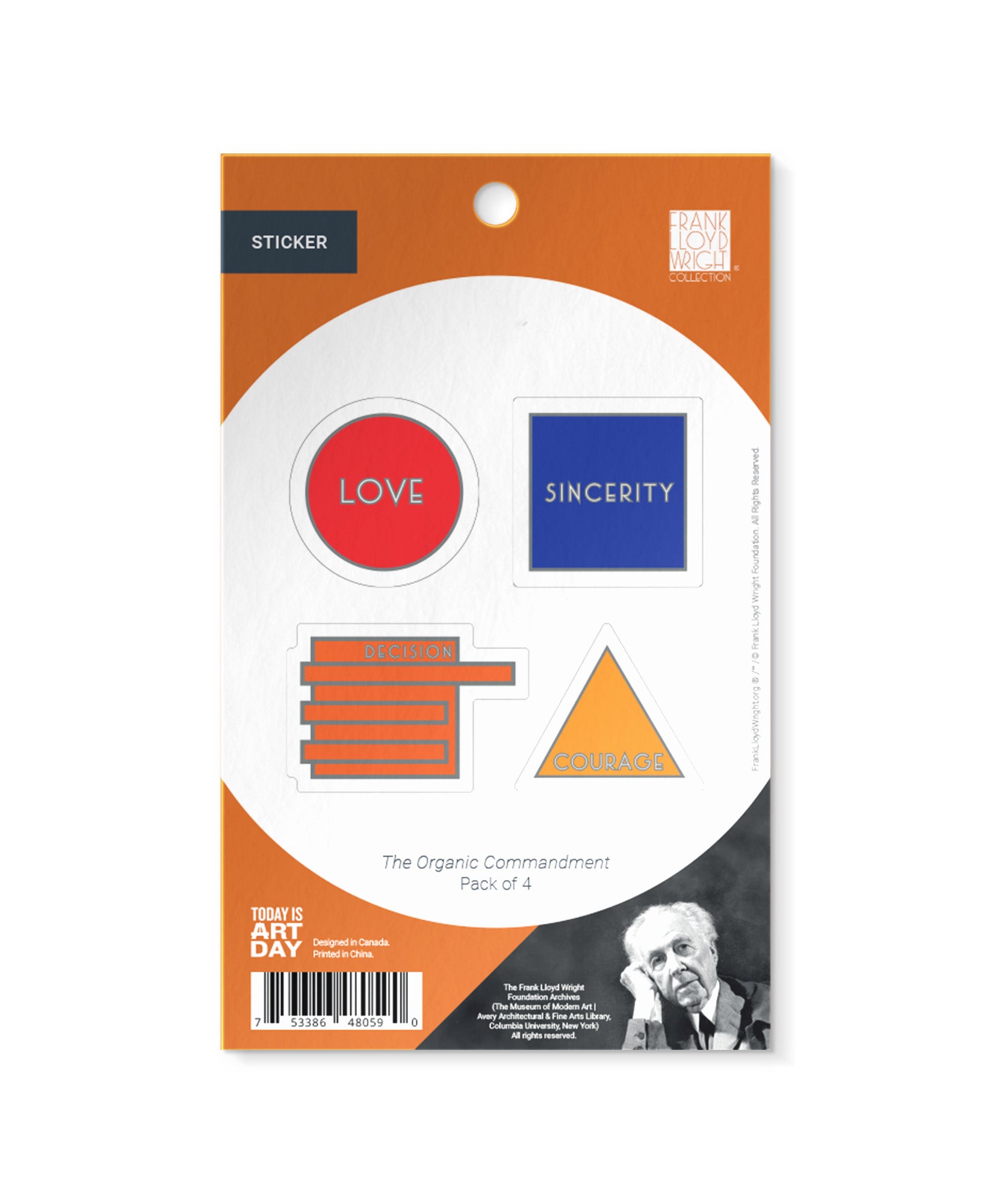 Packaging of stickers with 'LOVE', 'SINCERITY', and 'RESPECT' text on a white background.