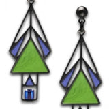 Mahony Window Earrings, spring green and royal blue accents with sapphire blue beads