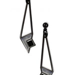 Dana Thomas Art Glass Earrings, chrome silver enamel accent with black beads