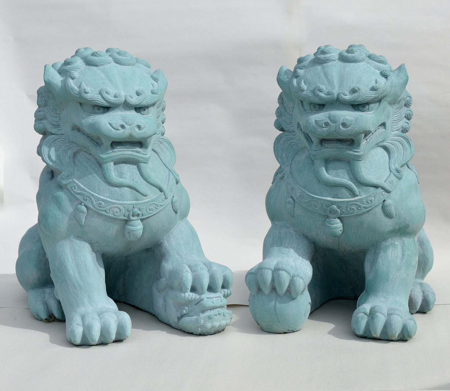 Fu Dog Pair, Copper Patina.