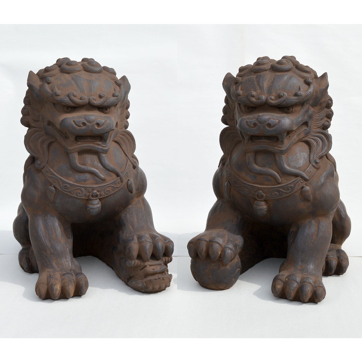 Fu Dog Pair, Dark Walnut.