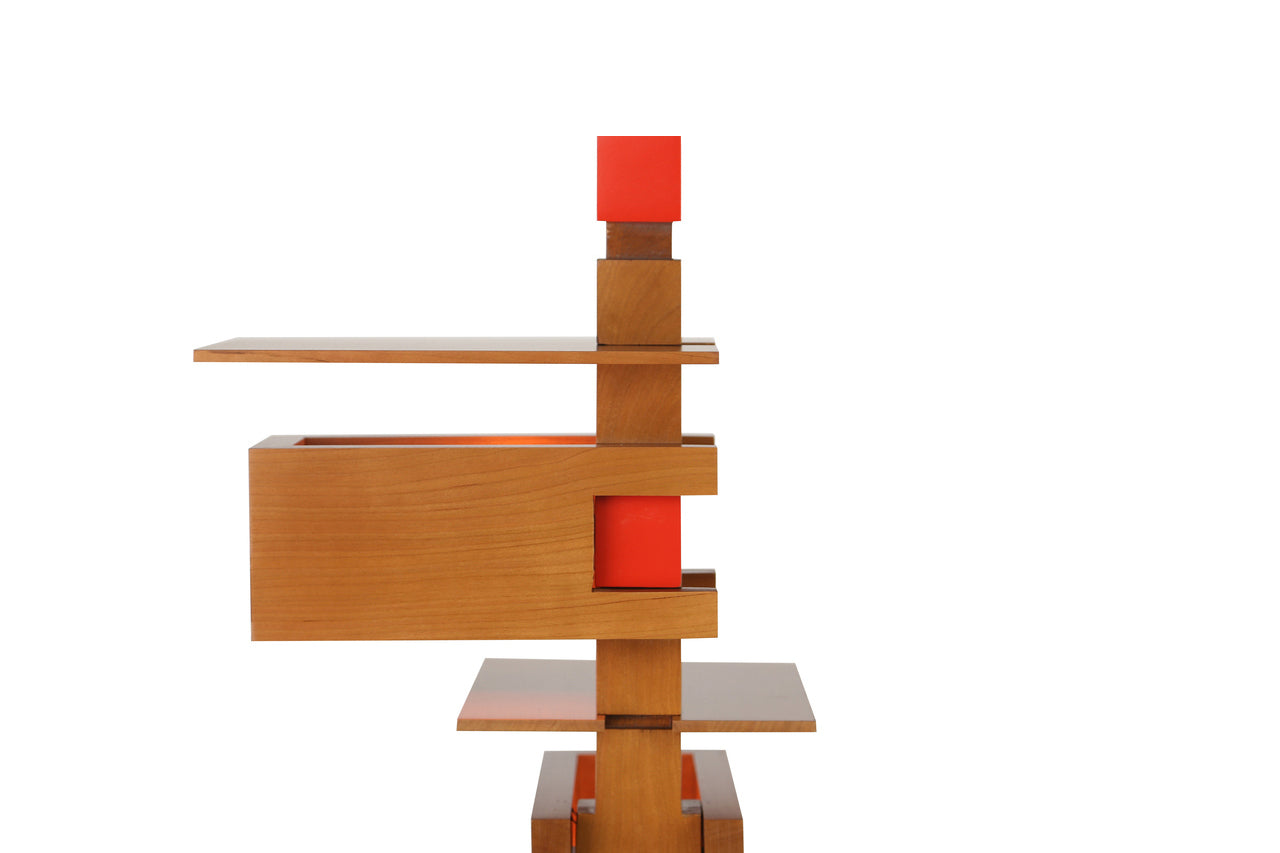 Taliesin 3 Table Lamp, close up of top, cherry stain