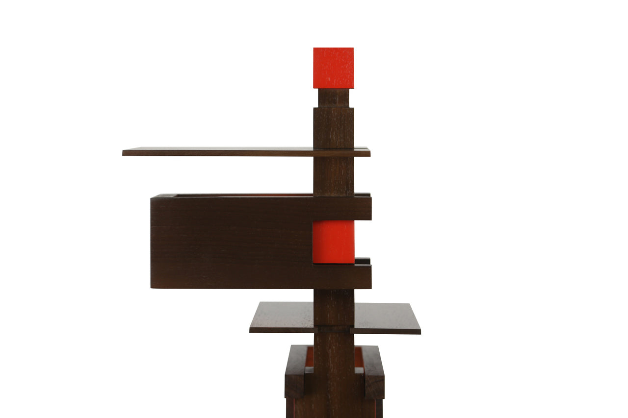 Taliesin 3 Table Lamp, close up of top, walnut stain