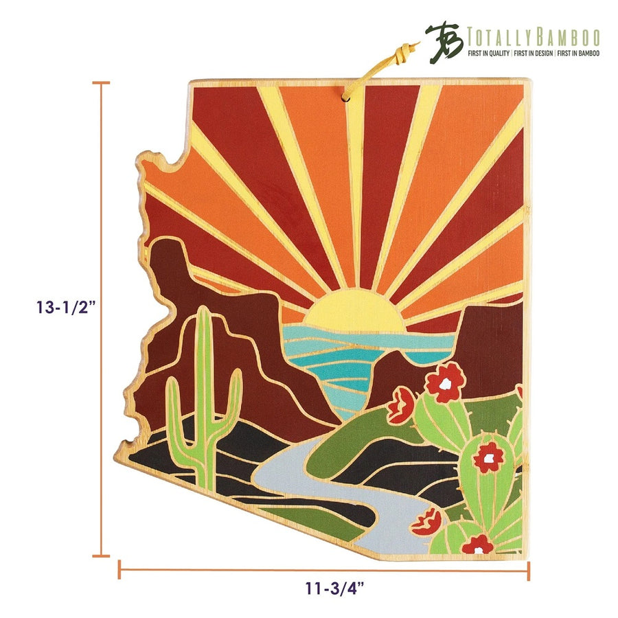Arizona State Shaped Painted Serving and Cutting Board with Artwork by Summer Stokes