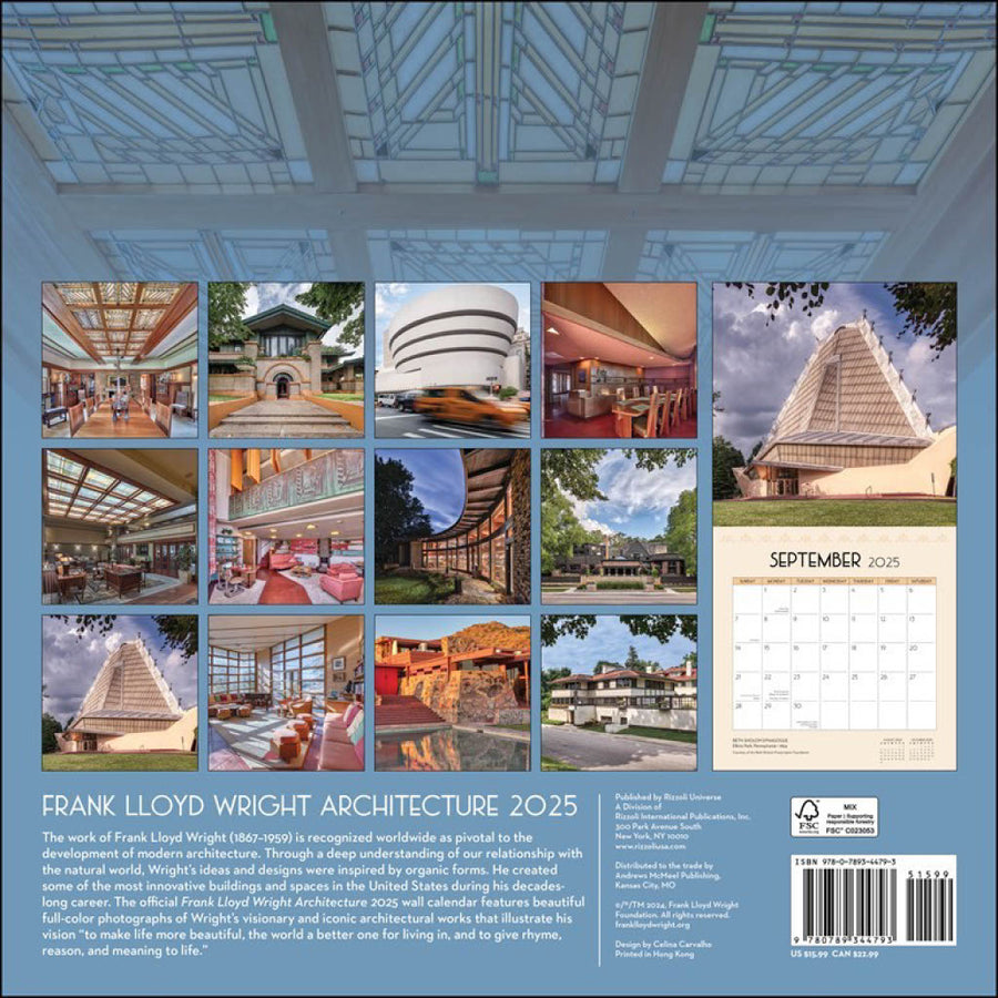 Frank Lloyd Wright Architecture 2025 Wall Calendar