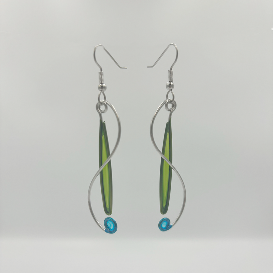 Christopher Royal Green Oval Blue Dot Earrings