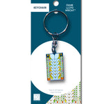 Keychain packaging with a geometric design on a white background