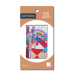 Magnetic bookmark packaging with geometric design on a white background