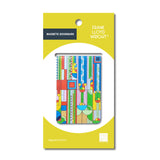 Magnetic bookmark with colorful design on a yellow packaging