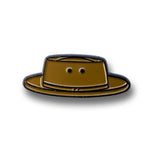 Pin with a design of a hat on a white background