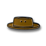 Pin with a design of a hat on a white background