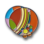 Colorful pin with abstract design on a white background