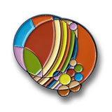 Colorful pin with abstract design on a white background