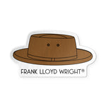 Brown hat with 'Frank Lloyd Wright' text on a white background