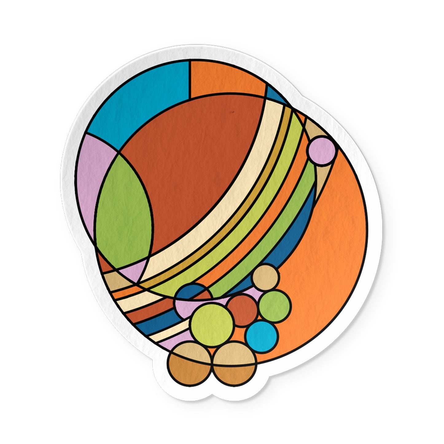 Colorful abstract design with circular shapes on a white background