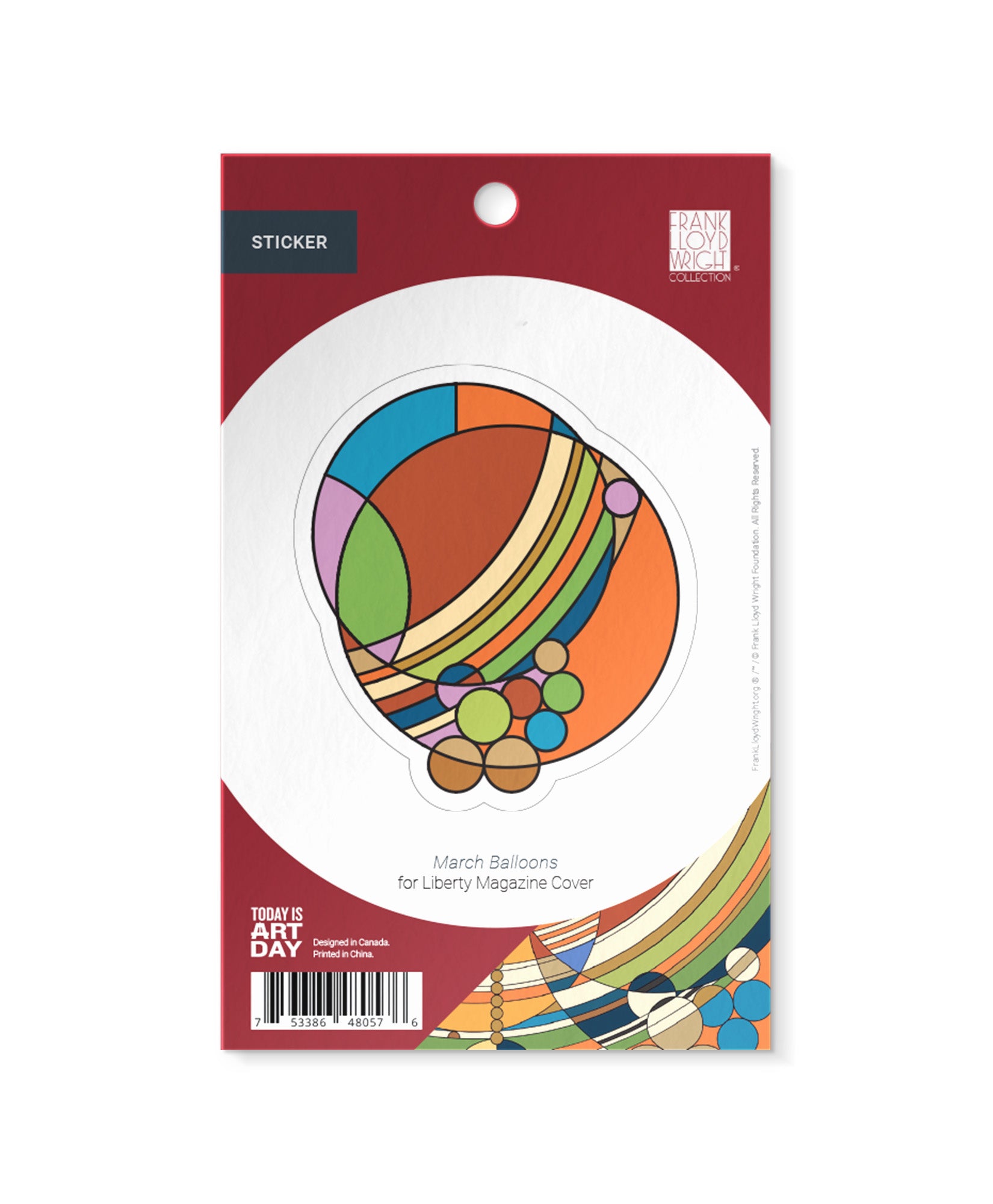 Colorful balloon-shaped sticker on a red packaging with 'Today is a Day' branding.