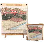 Taliesin West Wood Puzzle, completed puzzle shown with top of puzzle box.