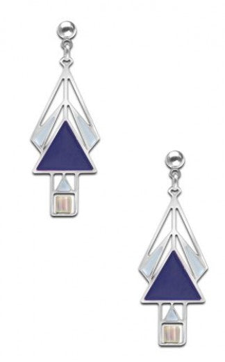 Mahony Window Earrings, navy and light blue enamel accents with clear beads