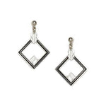 May House Earrings, black enamel with clear beads