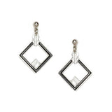 May House Earrings, black enamel with clear beads