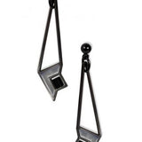 Dana Thomas Art Glass Earrings, chrome silver enamel accent with black beads
