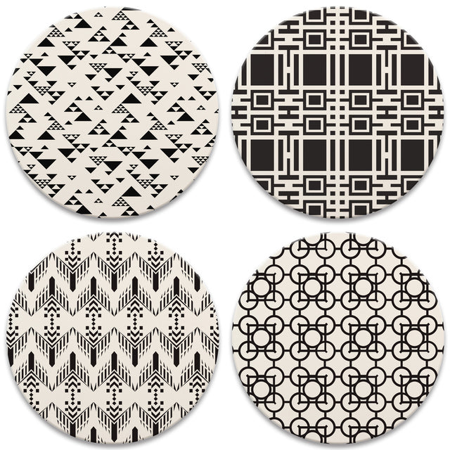 Black and White Patterns Coasters, tops of four in  set