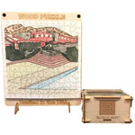 Taliesin West Wood Puzzle, completed puzzle shown with side of puzzle box.