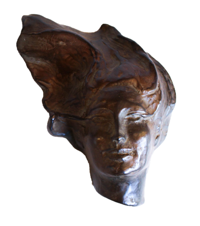 Woman Portrait Brown Shelf Sculpture by Heloise Crista.