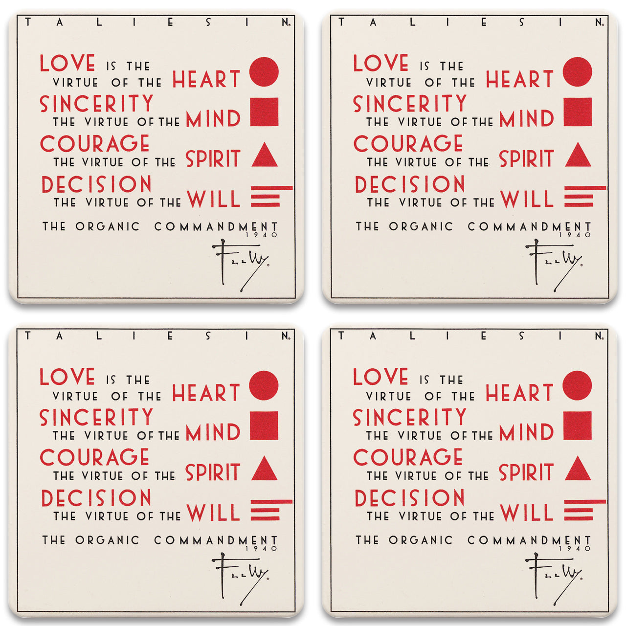 Organic Commandment Coasters, tops of four in set