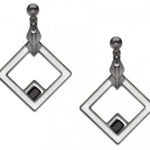 May House Earrings, Chrome enamel with black beads