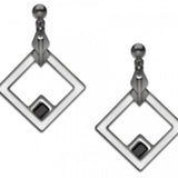 May House Earrings, Chrome enamel with black beads