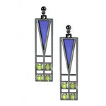 Frank Thomas House Light Screen Earrings, blue enamel accent with green beads