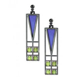 Frank Thomas House Light Screen Earrings, blue enamel accent with green beads