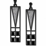 Frank Thomas House Light Screen Earrings, chrome silver enamel accent with black beads