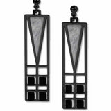 Frank Thomas House Light Screen Earrings, chrome silver enamel accent with black beads